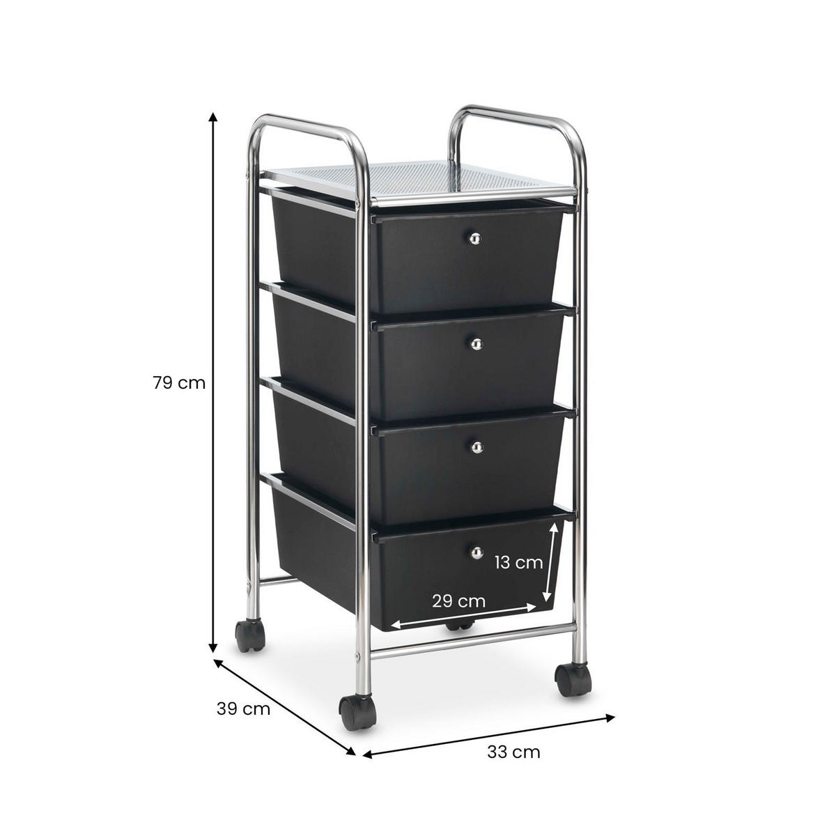 BADROLLWAGEN GINA - Schwarz, Kunststoff/Metall (33/79/39cm) - IDIMEX