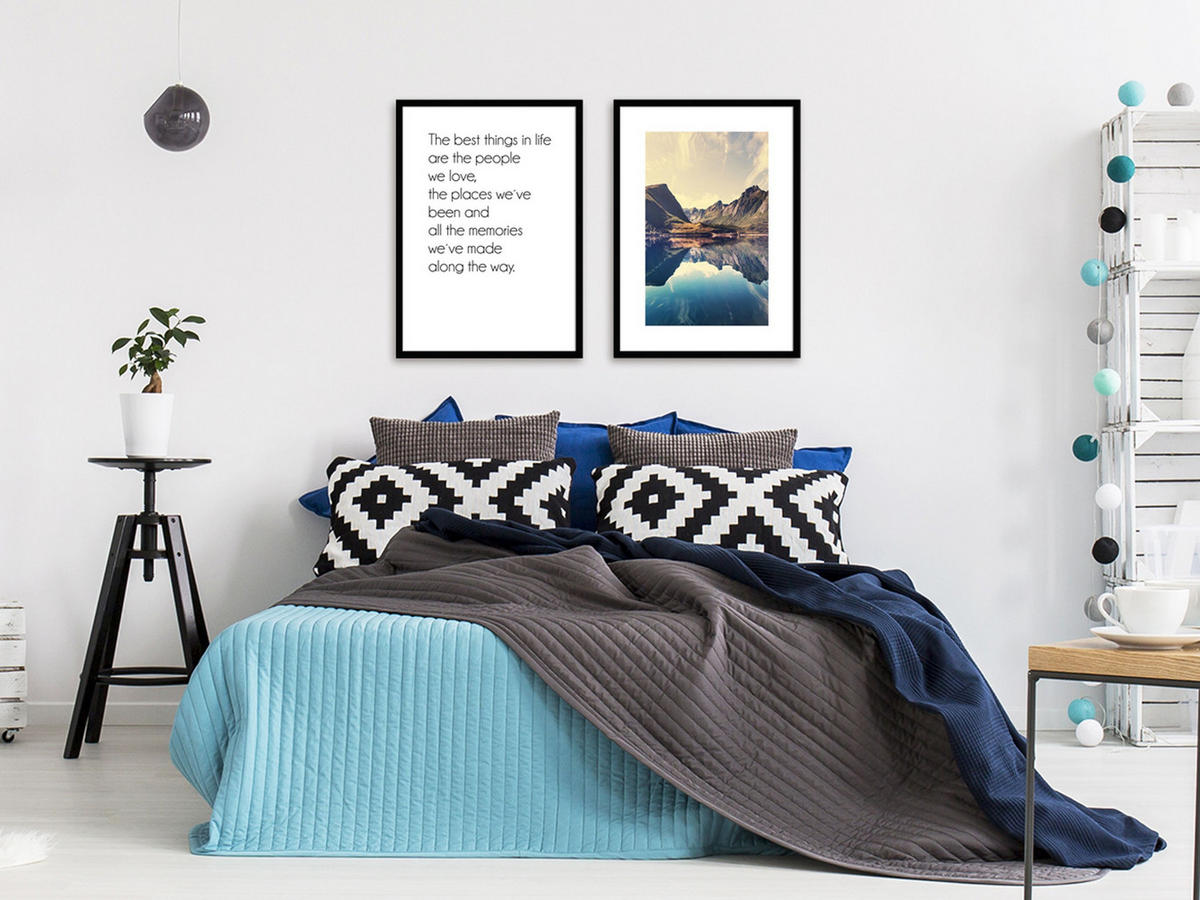 BILD mit Rahmen 2er Set 51x71 cm Spruch: Reisen Berge - Blau, Holz (51/71cm) - artissimo