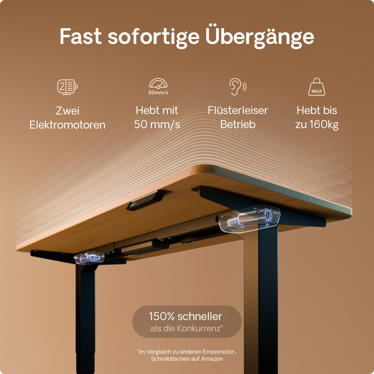 SCHREIBTISCH Elektrisch Höhenverstellbarer HomePro 120x60cm Schwarz/Eiche mit Memory-Funktion, Anti-Kollisions Technologie - Eichefarben/Schwarz, Holzwerkstoff (60/120/62cm) - Desktronic