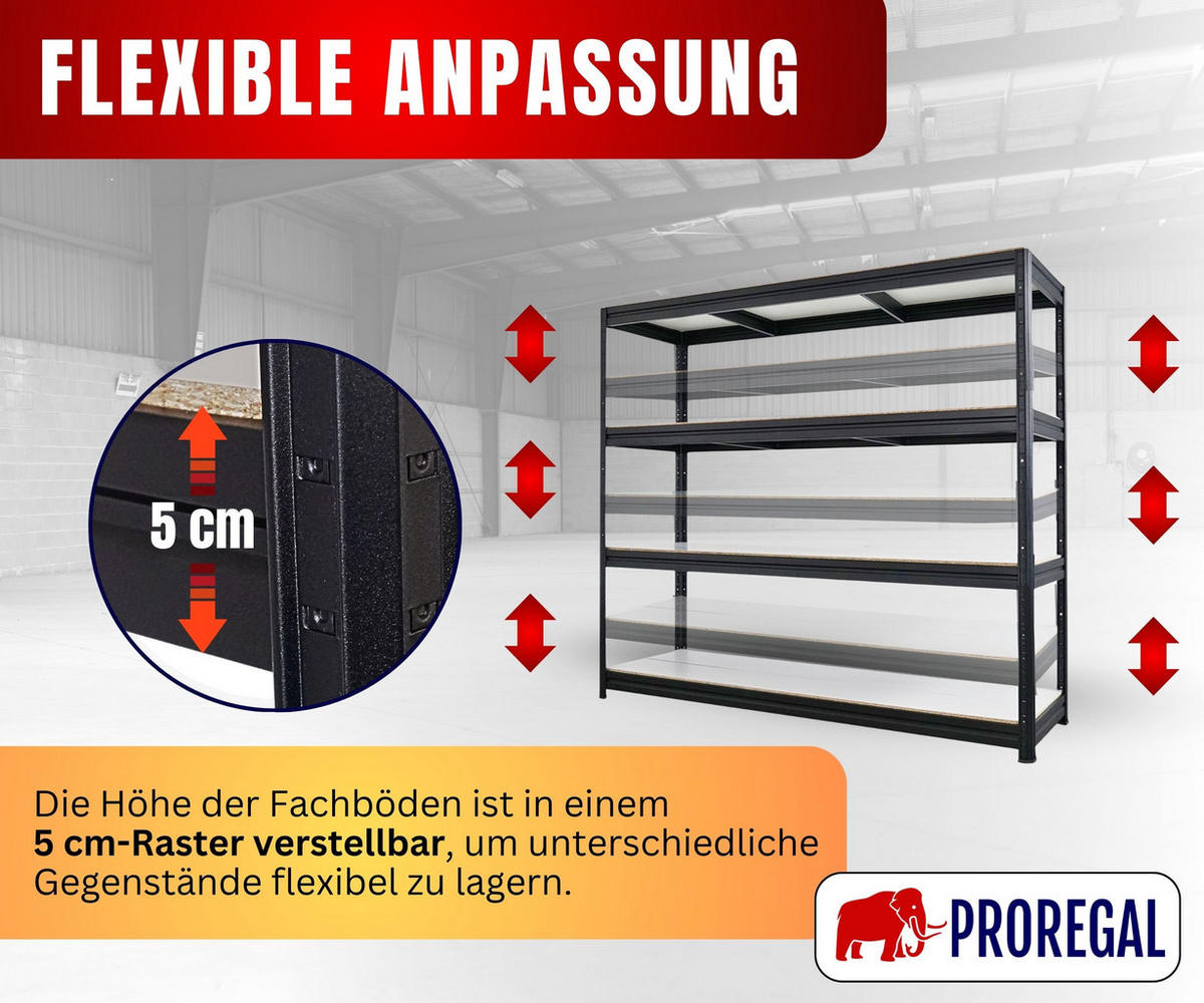 SCHWERLASTREGAL Dino 180x200x60cm Melamin-Ebenen Schwarz - Schwarz, Metall (200/180/60cm) - PROREGAL