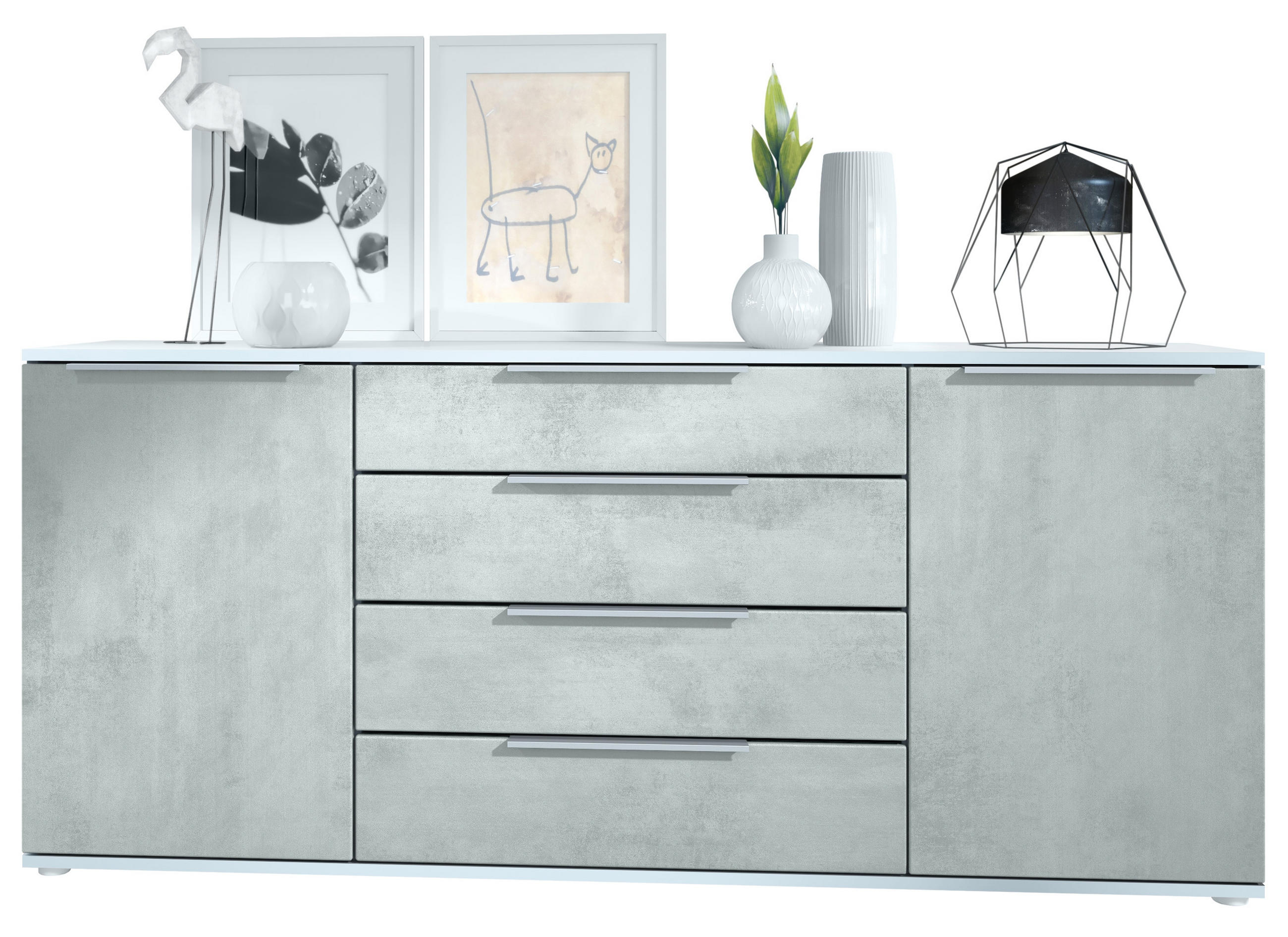 SIDEBOARD Porto Beton Oxid Optik - Hellgrau, Holzwerkstoff (166.5/72.5/35cm) - Vladon