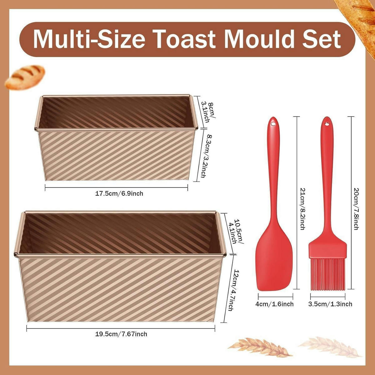 BROTBACKFORM Set 4-teilig Roségold - Hellbraun, Metall (22/12/12cm)