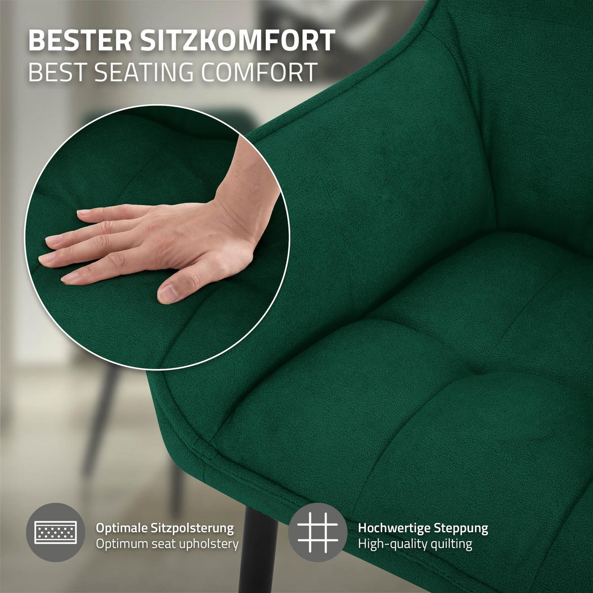 JÍDELNÍŽIDLA, SADA 6 KS, tmavě zelená froté látka - černá/tmavě zelená, kov/textil (63/90/57cm) - ML-DESIGN