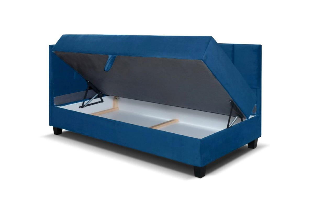 BOXBETT Kinderbett Eryk 80x200 cm mit Matratze und Bettkasten, links, dunkelblau - Blau, Kunststoff (80/200cm) - Margaret Hadas24