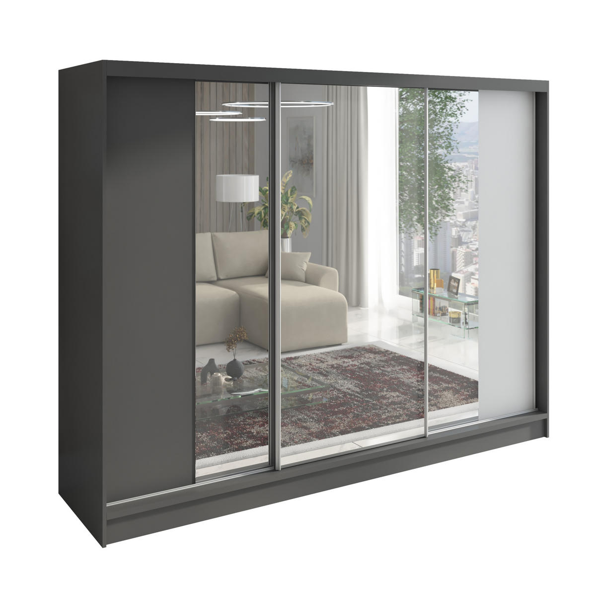 SCHWEBETÜRENSCHRANK 200 CM VIDA Farbe: Graphit, Graphit, Weiß - Graphitfarben/Weiß, Holzwerkstoff (200/215/60cm) - A&J MöbelLand