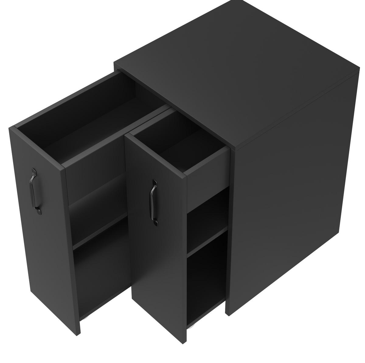 SIDEBOARD aus Spanplatte 52x50x75 cm Schwarz mit Rollen, beidseitig montierbaren Auszügen und offenen Fächern - Schwarz, Holzwerkstoff (52/75/50cm) - Modfu