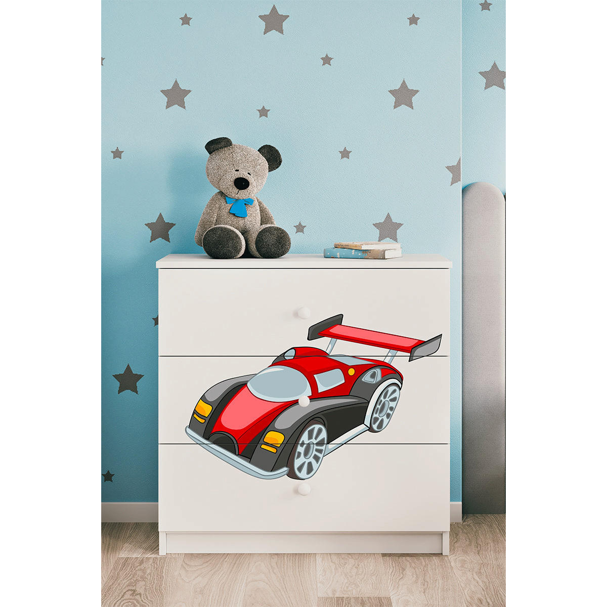 KOMODA Babydreams Závodní auto 81/81/41 - bílá, kompozitní dřevo (81/80/41cm) - Petits-meubles