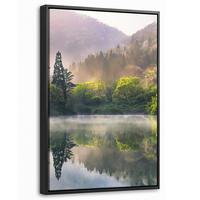 LEINWAND Bilder mit Rahmen - Natur - Bäume - Berge - See - Wasser - 20x30 - Hellgrün, Textil (20/30cm) - MuchoWow