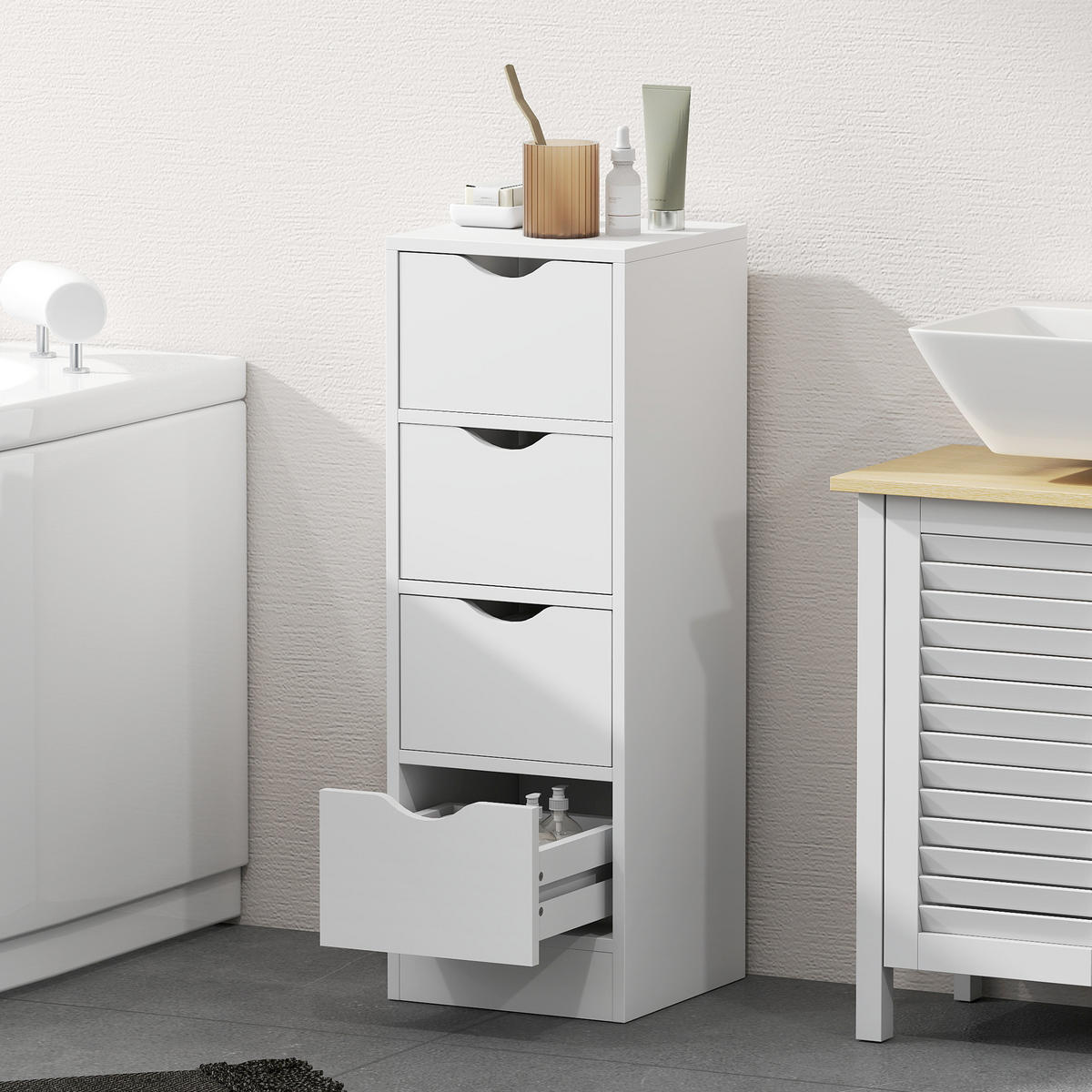 BADEZIMMERSCHRANK DE-17356 mit 4 Schubladen Weiß - Weiß, Holzwerkstoff (29/83/29cm) - ComfortXL