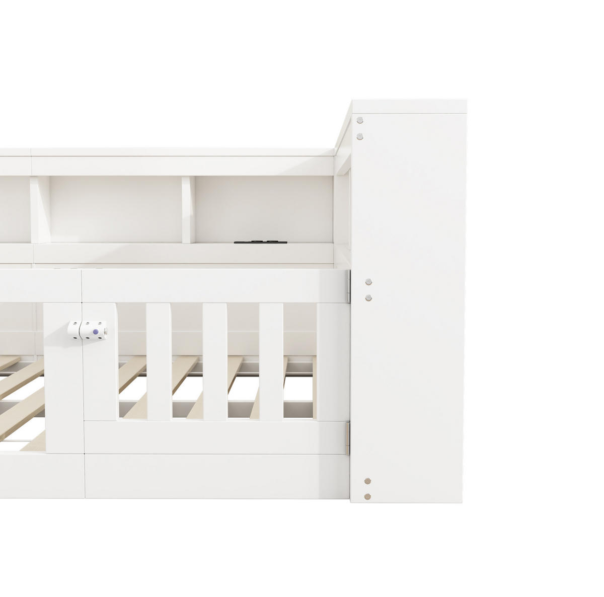 KINDERBETT aus Spanplatte & MDF 140x190 cm in Weiß mit Stauraum & USB - Weiß, Holzwerkstoff (140/190cm) - Modfu