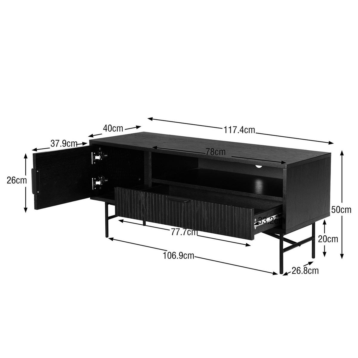 TV-LOWBOARD - Echtholzfurnier - 120 cm - Eichefarben/Schwarz, Holzwerkstoff/Metall (120/50/40cm) - home24