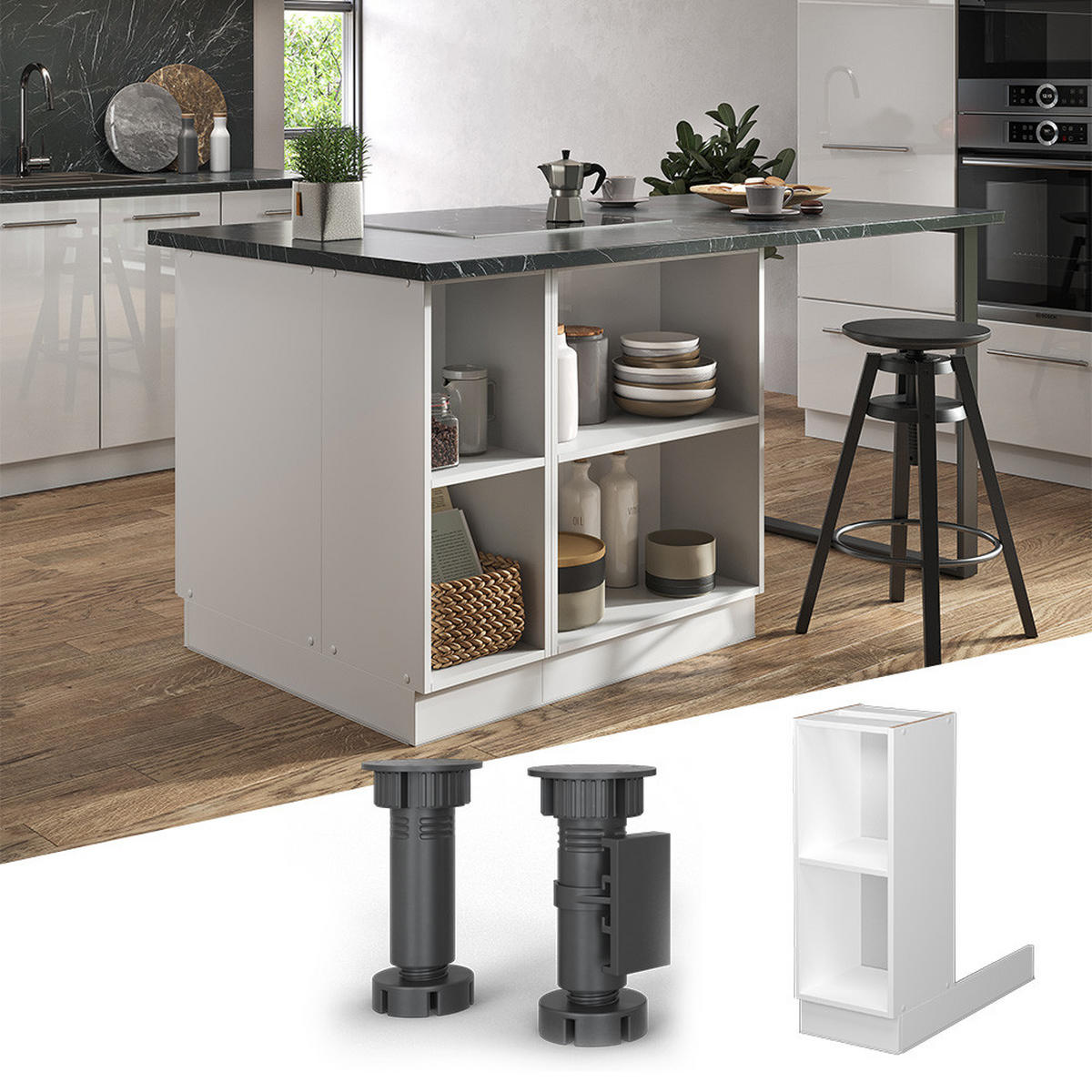 KÜCHENINSEL Fame-Line Weiß 30 cm ohne AP - Weiß, Holzwerkstoff (30/82/70cm) - Vicco