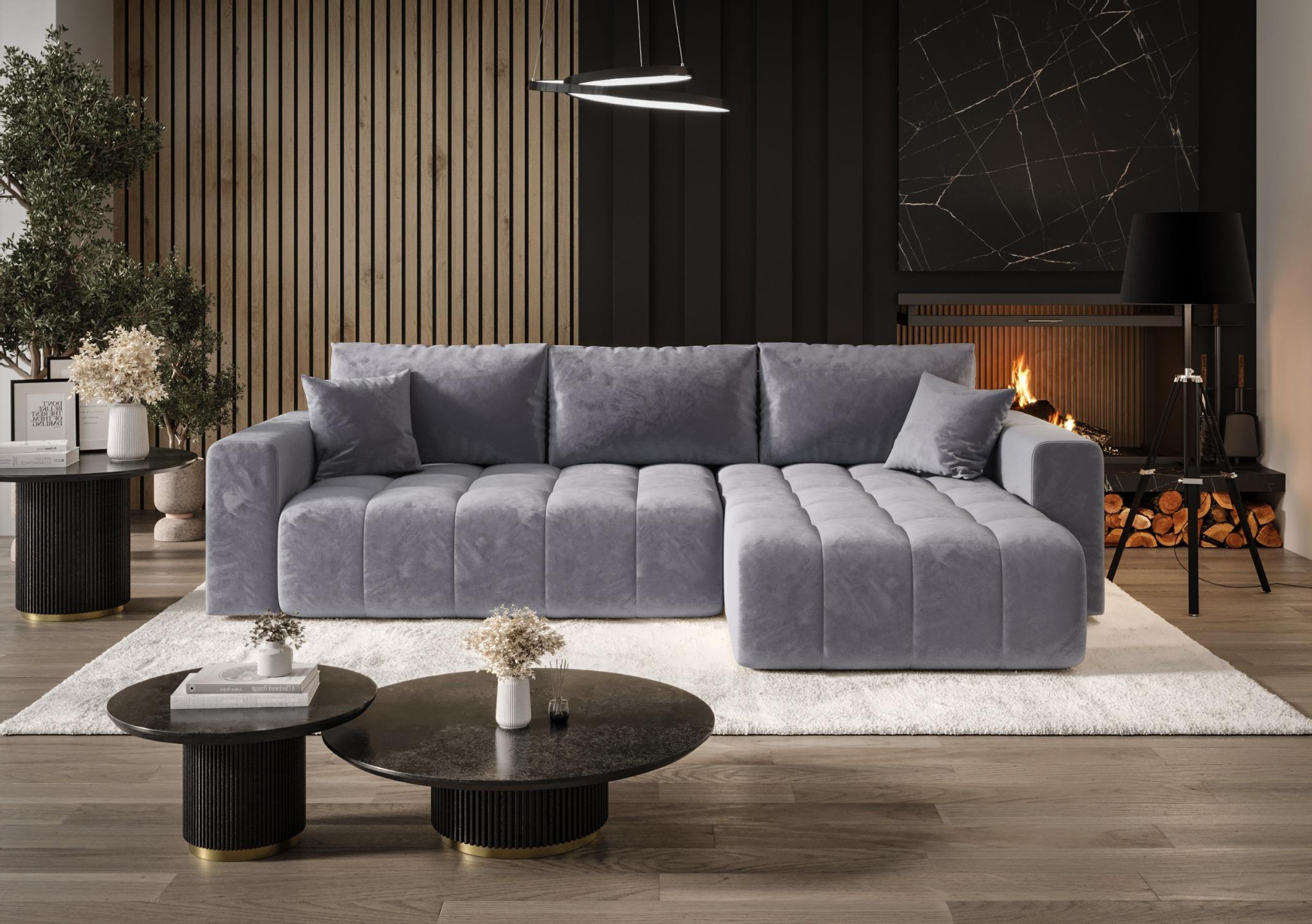 ECKSOFA mit Schlaffunktion MILO R Monolith 70 Rechts - Hellgrau, Textil (280/175cm) - Bedante
