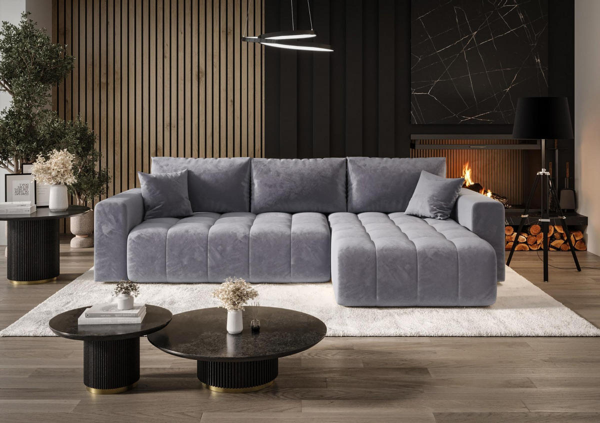 ECKSOFA mit Schlaffunktion MILO R Monolith 70 Rechts - Hellgrau, Textil (280/175cm) - Bedante
