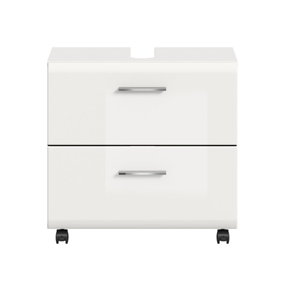 WASCHBECKENUNTERSCHRANK auf Rollen ICE (B/H/T: ca. 60/58/30 cm) in Weiß/weiß hochglanz - Weiß, Holzwerkstoff (60/58/30cm)
