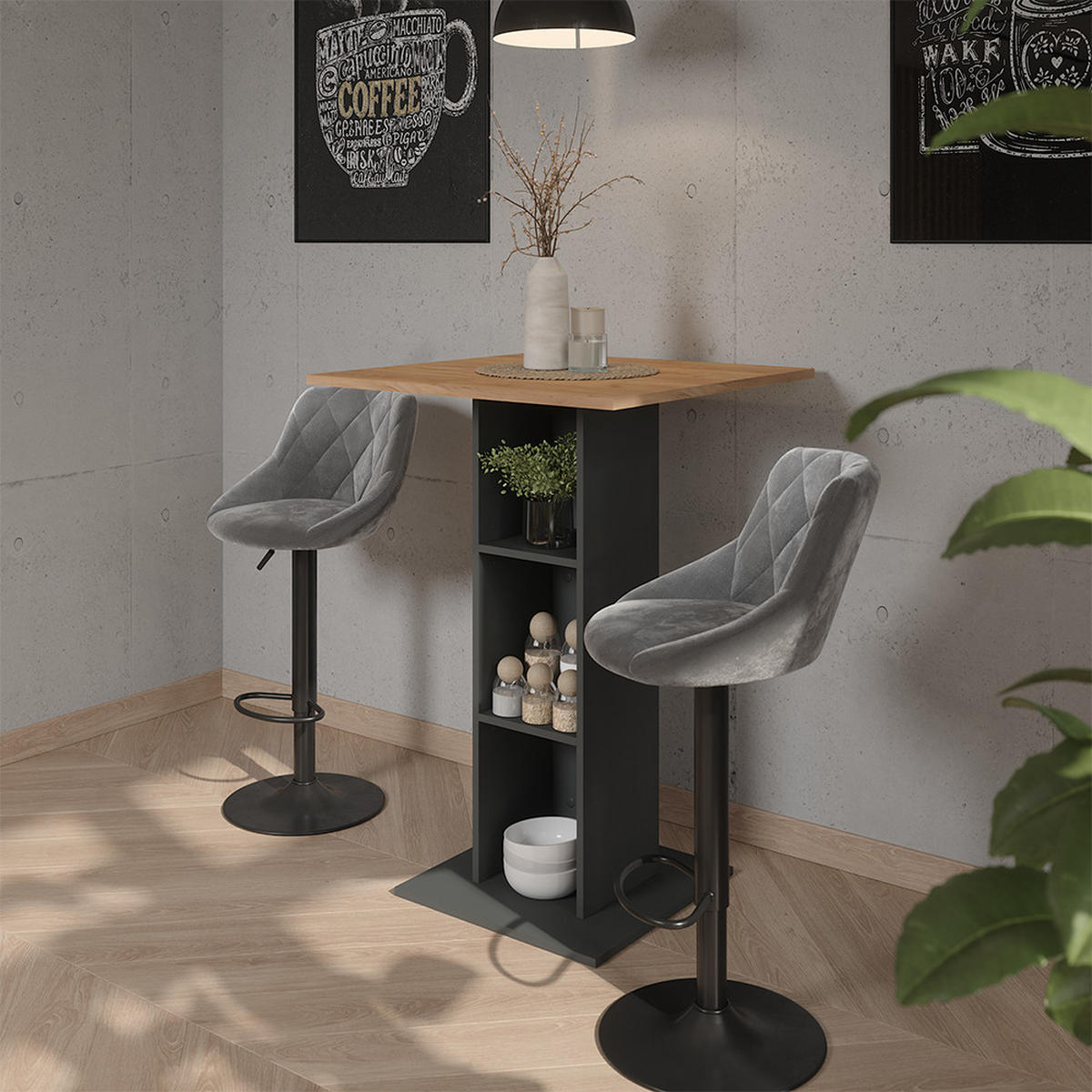 BARHOCKER 2ER SET Sena, Grau/Schwarz, 38.5 x 84 cm - Schwarz/Grau, Textil (47.5/84/49cm) - Vicco