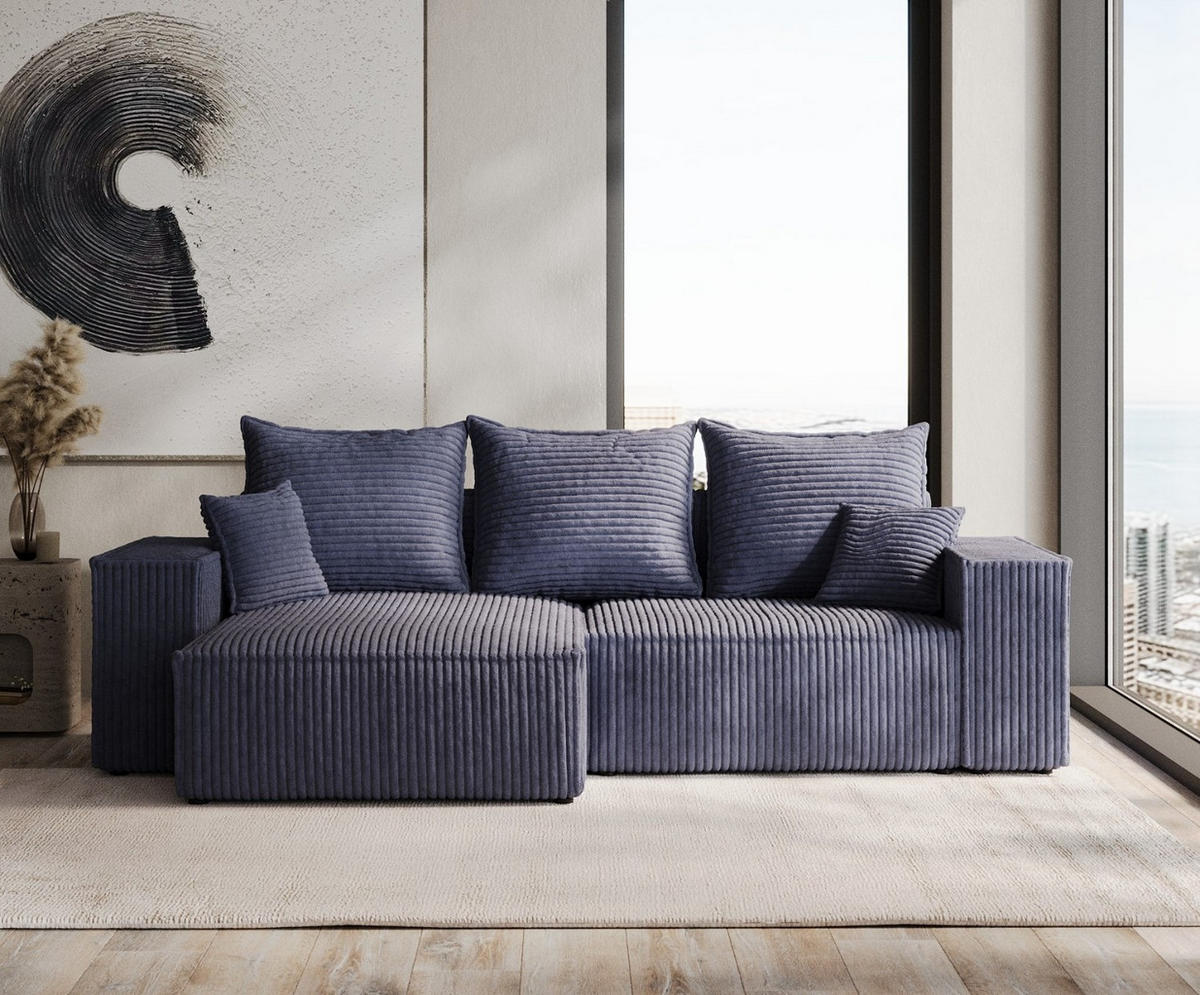 ROHOVÁ SEDAČKA SENSO, textil, Námořnická modrá - černá/tmavě modrá, dřevo/kompozitní dřevo (255/148cm) - AltaBeds