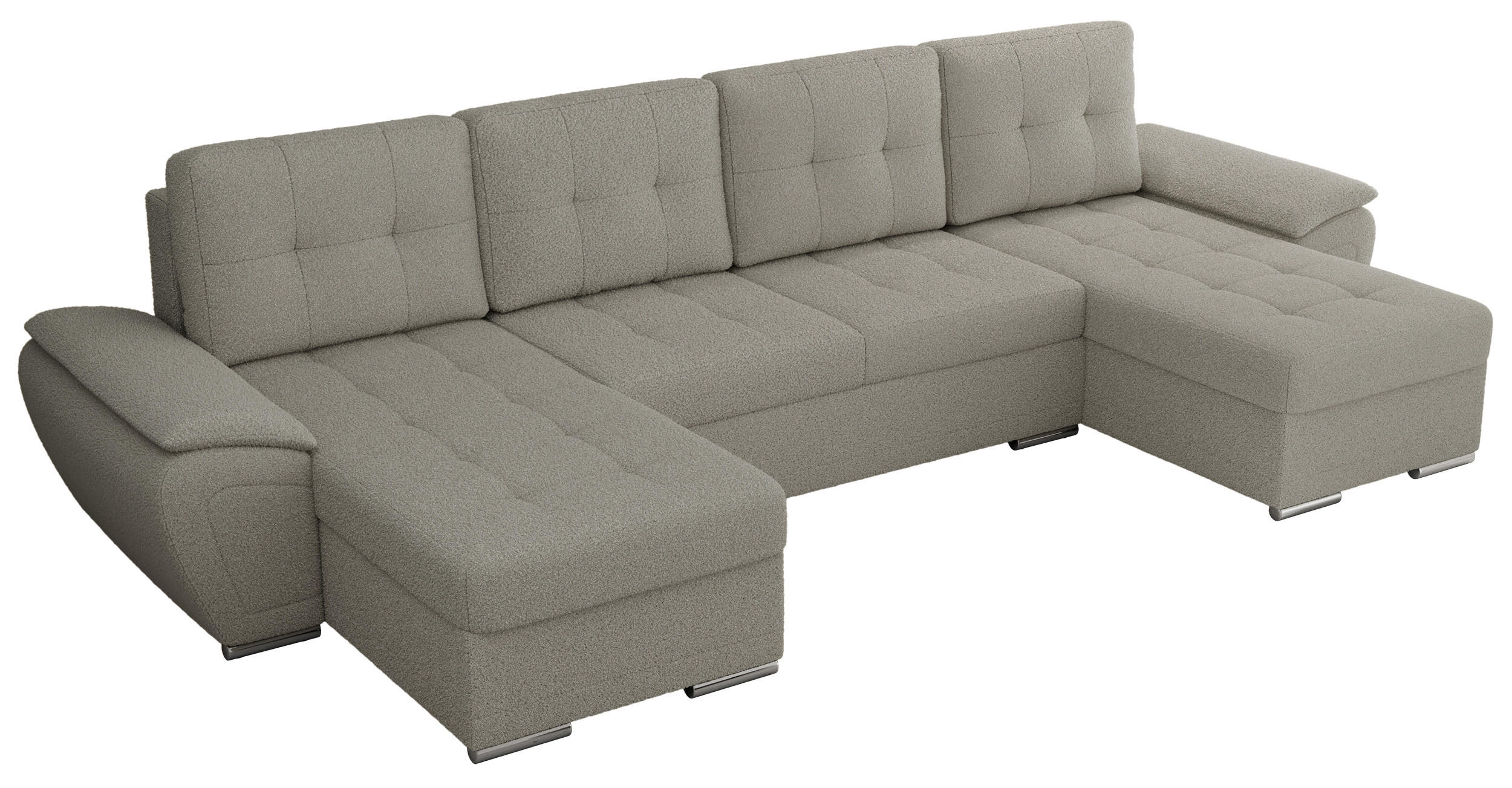WOHNLANDSCHAFT UMBRIA U Hellgrau Boucle - Hellgrau/Grau, Textil/Metall (336/85/157cm) - MKS
