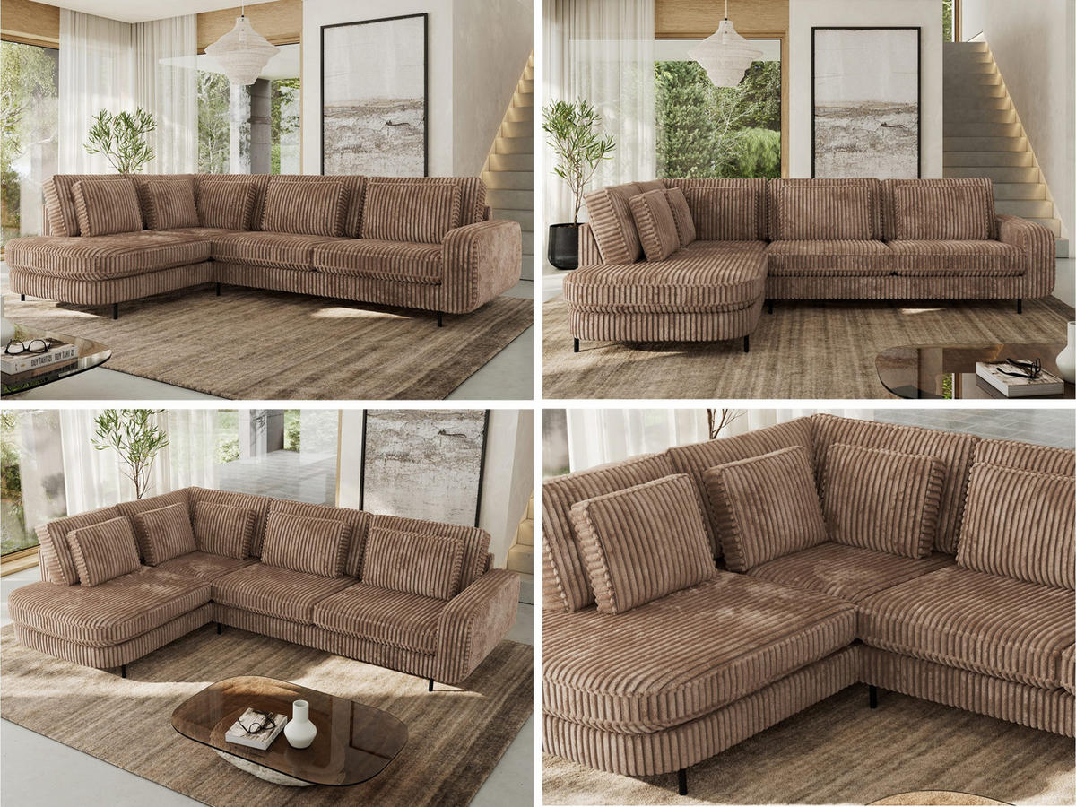 ROHOVÁ SEDAČKA CALENO L - Hnědá Manšestr - Pravá Strana - černá/hnědá, kov/textil (317/225cm) - MKS