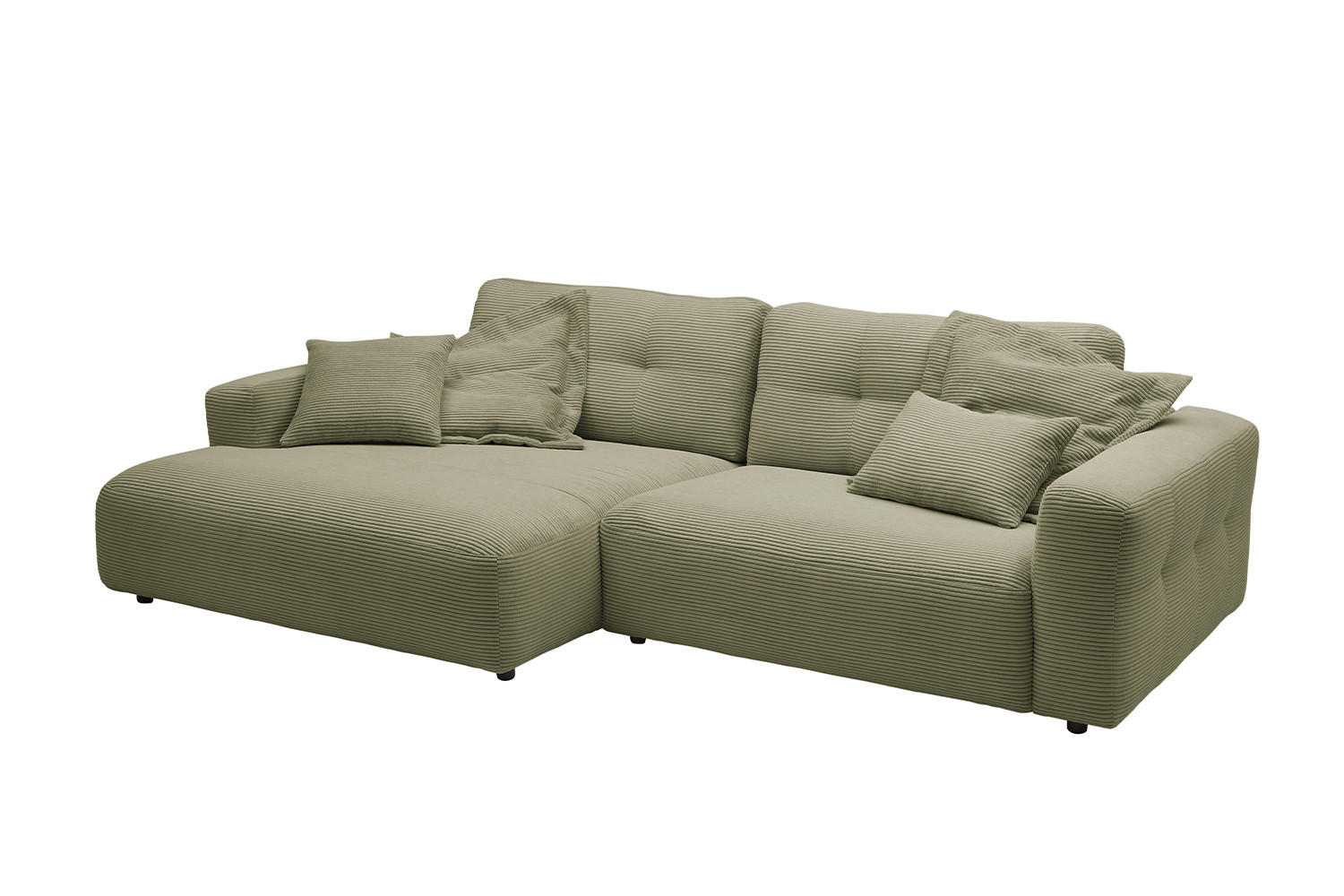 ECKSOFA XL MIKA Grün Cord - Schwarz/Olivgrün, Kunststoff/Textil (296/167cm) - KAWOLA