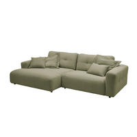 ECKSOFA XL MIKA Grün Cord - Schwarz/Olivgrün, Kunststoff/Textil (296/167cm) - KAWOLA