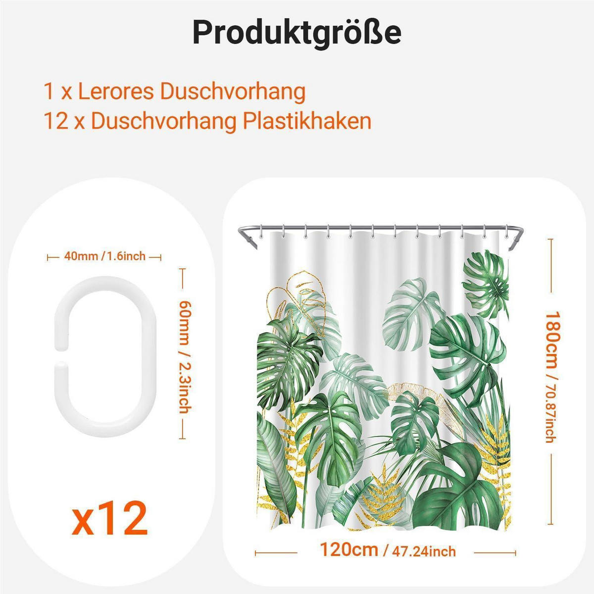 DUSCHVORHANG Goldrandige Bambusblätter 120 x 180 cm - Multicolor, Textil (120/180cm)