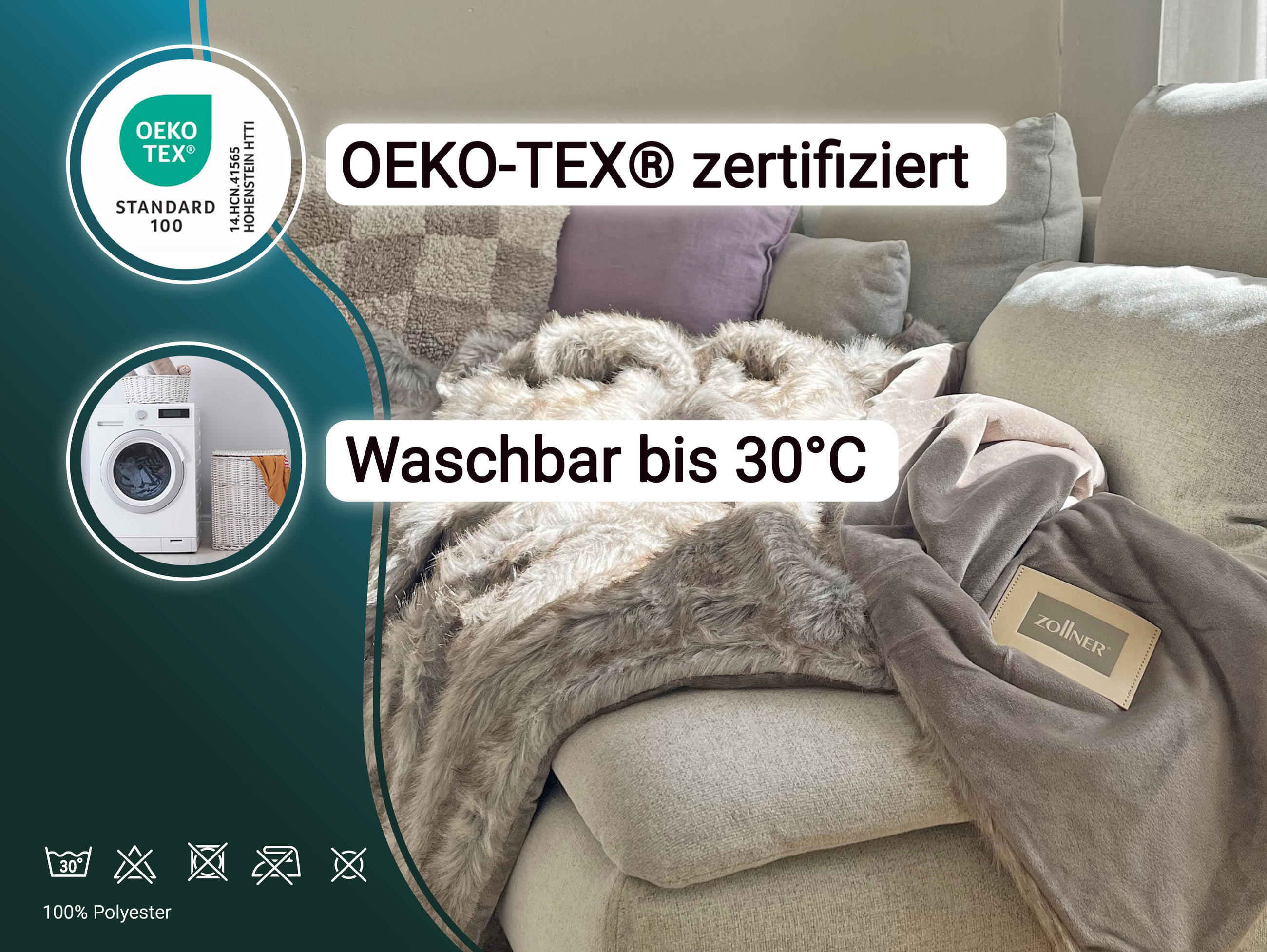 Thumbnail - Zollner Kuscheldecke,, Grau, Textil, 150x200 cm, Oeko-Tex® Standard 100, Wohntextilien, Decken, Kuscheldecken