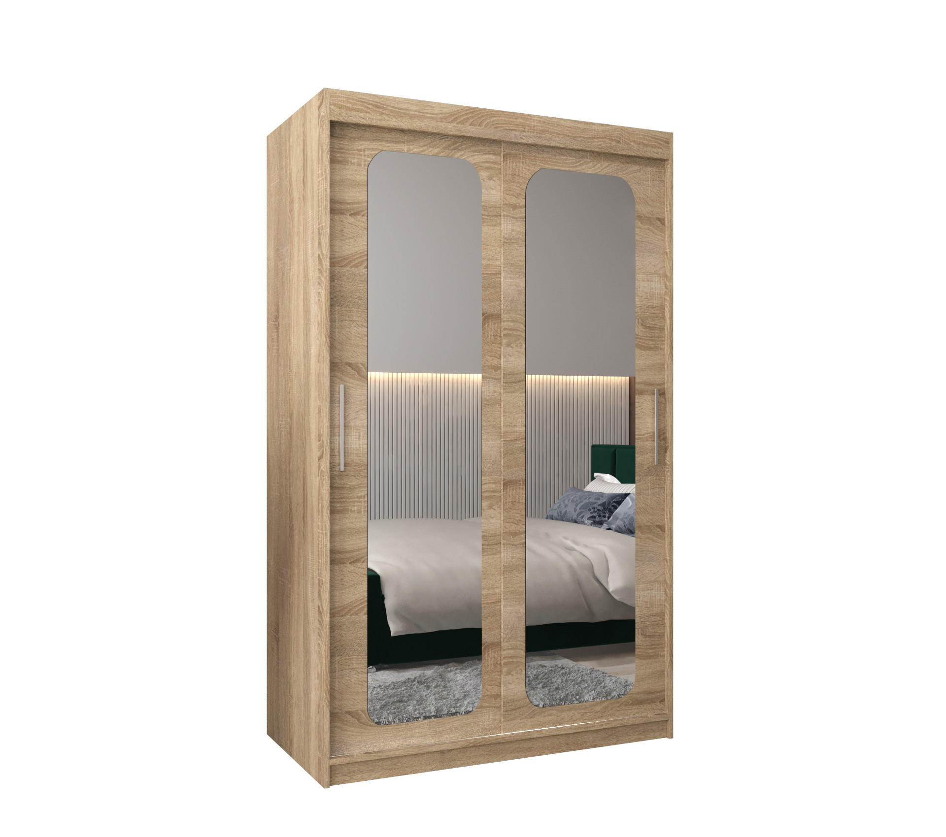 SCHWEBETÜRENSCHRANK 200/120/62 2-türig - Silberfarben/Sonoma Eiche, Holz/Kunststoff (120/200/62cm) - MÖBEL KRYSPOL