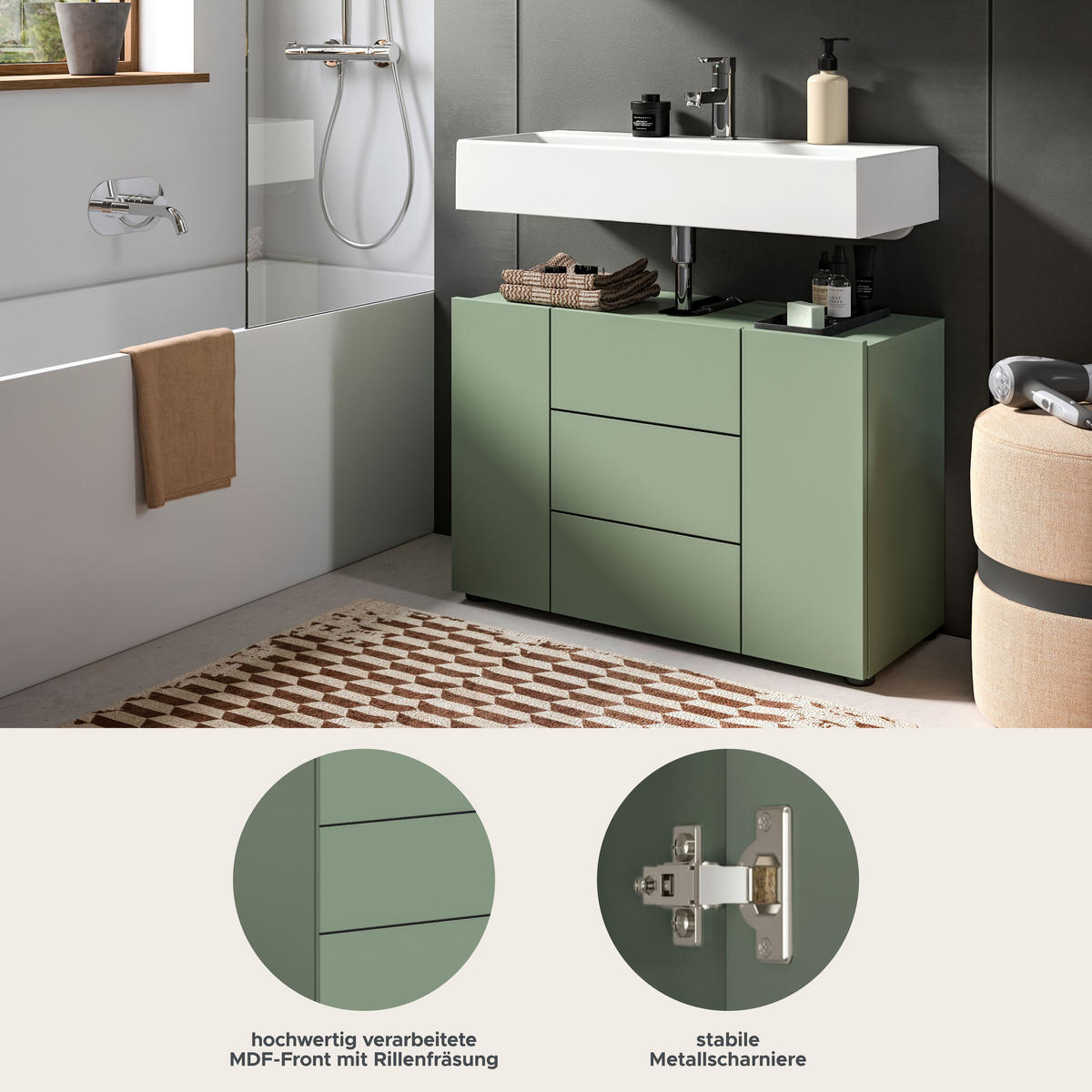 WASCHBECKENUNTERSCHRANK VIRA (B/H/T: ca. 82/56/34 cm) in Smoke Green/Smoke Green - Grün, Holz (82/56/34cm)