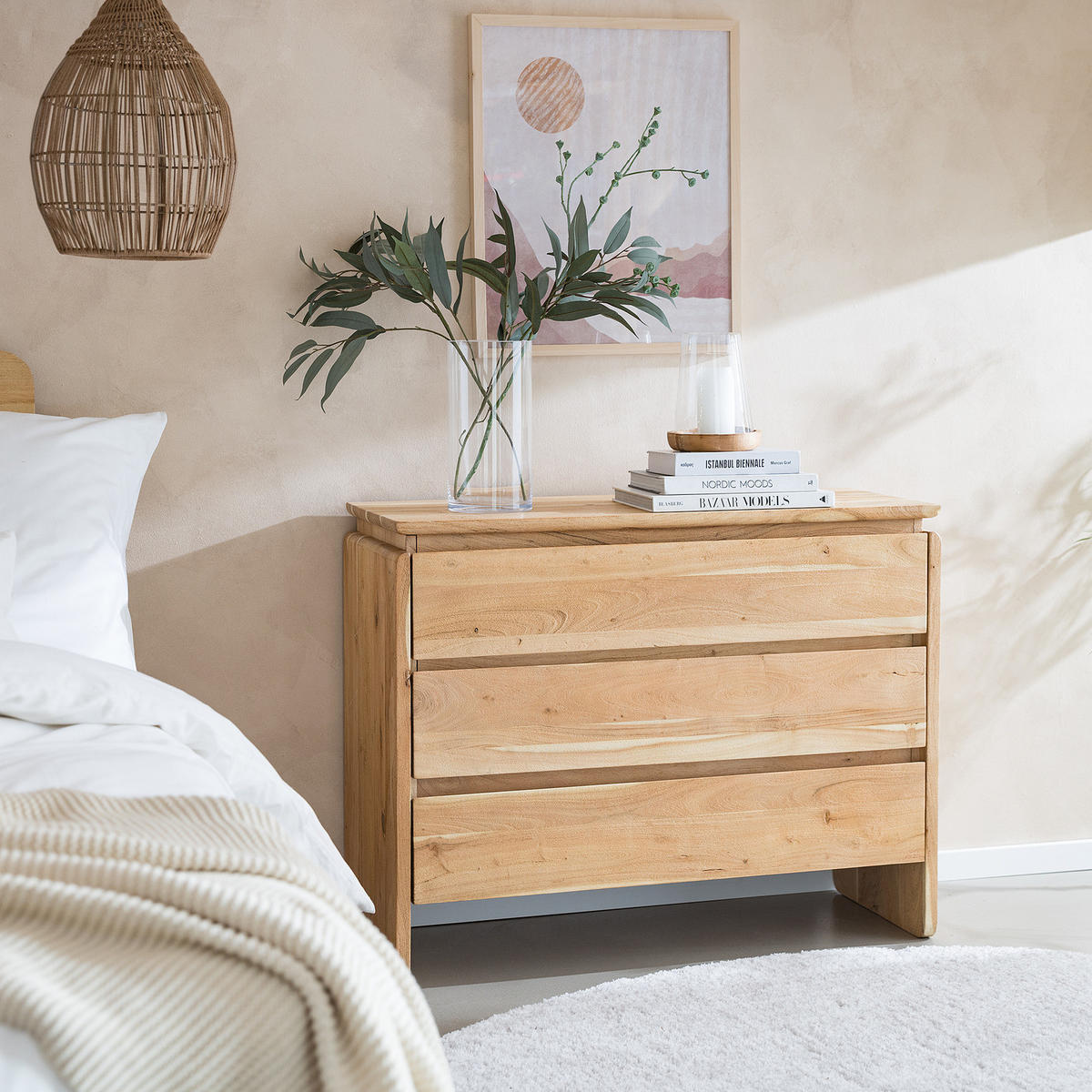 KOMMODE mit 3 Schubladen - Akazie - Akaziefarben, Holz (100/80/40cm) - home24
