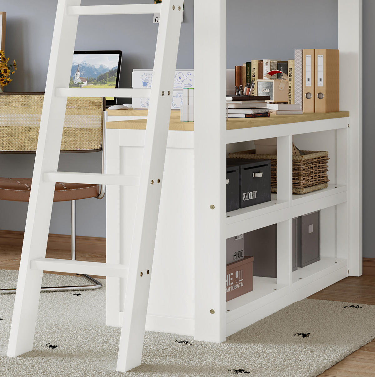 HOCHBETT 140/200 cm aus Kiefer und MDF mit U-förmigem Langtisch Weiß/Natur - Weiß, Holzwerkstoff (140/200cm) - Modenvie