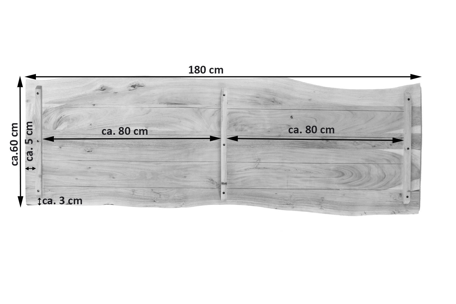 TISCHPLATTE CURT - Beige/Naturfarben, Akazienholz/Holz (60/180/3cm) - SAM