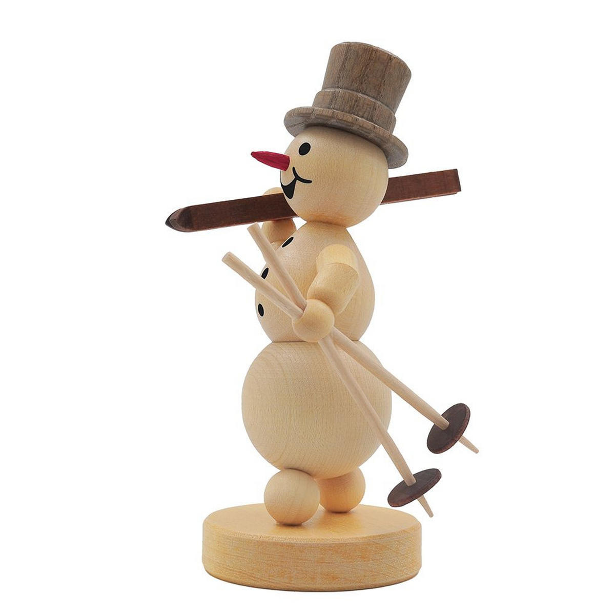 HOLZFIGUR Schneemann Ski auf Schulter auf Sockel 11 cm - Multicolor, Holz (6/13/0.1cm)