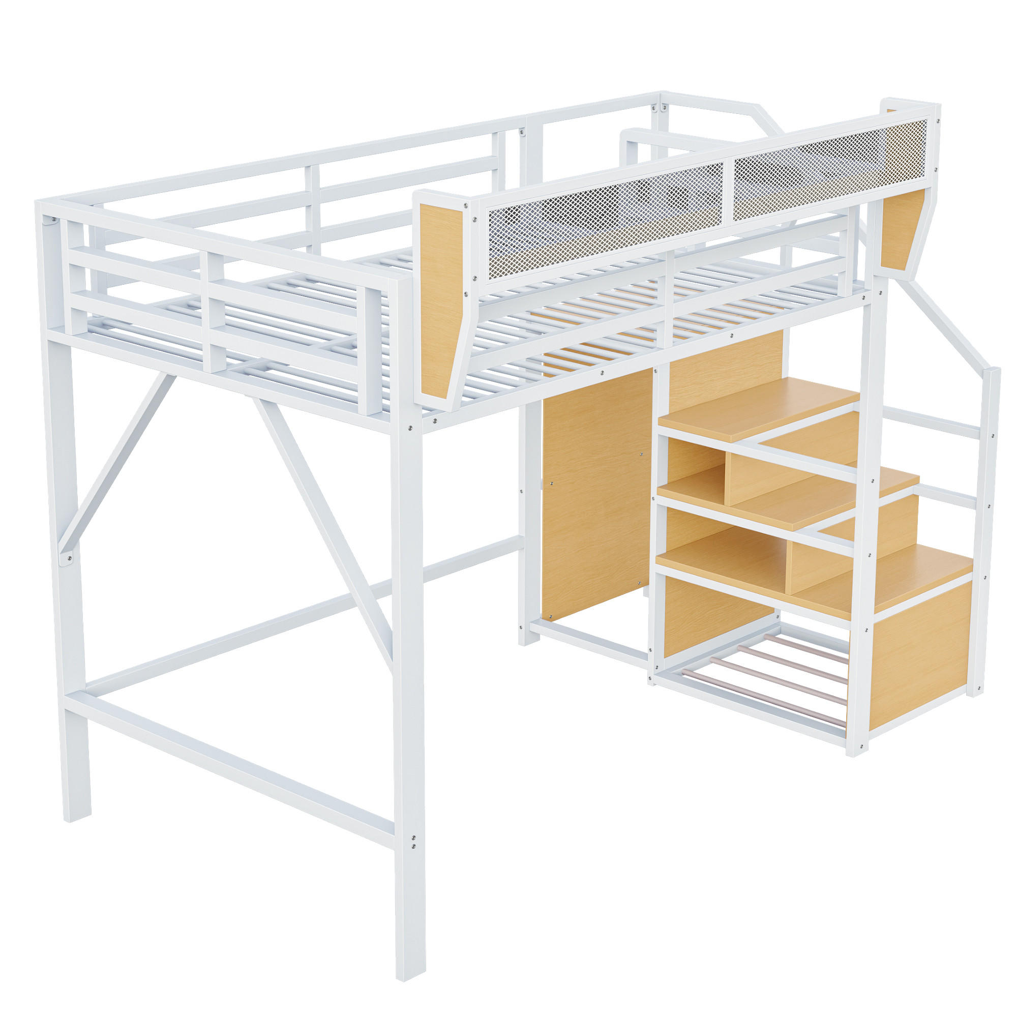 HOCHBETT 140/200 cm DE-01394, in Weiß, mit Sicherheitsleiter und flexiblem Staufach - Weiß, Metall (140/200cm) - ComfortXL