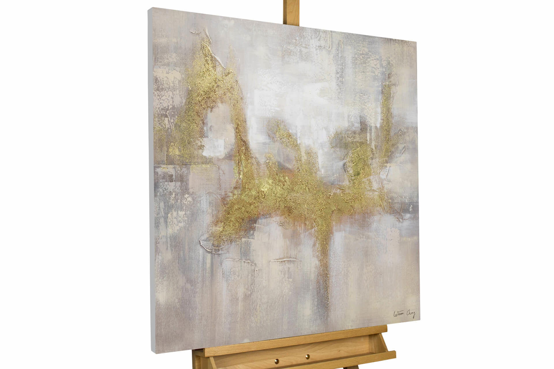 KUNSTLOFT RUČNĚ MALOVANÝ AKRYLOVÝ OBRAZ ŠEDÝ/ZLATÝ, 80/80 CM