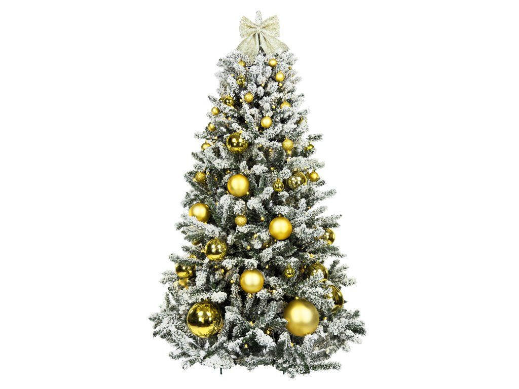 WEIHNACHTSBAUM künstlicher 270 cm, GOLDWEIHNACHTEN, mit 85-teiligem Weihnachtsbaumschmuck, inkl. Metallständer und Aufbewahrungsbox - Champagner/Goldfarben, Kunststoff/Metall (147/270cm) - LAALU
