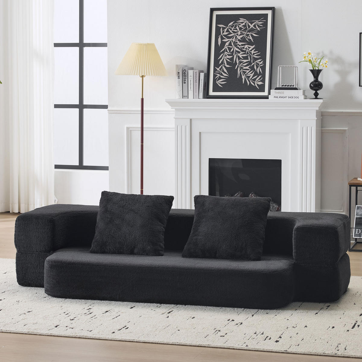 2-SITZER SCHLAFSOFA Stoff Schwarz klappbar mit Kissen - Schwarz, Textil (190/48/104cm) - WISHDOR
