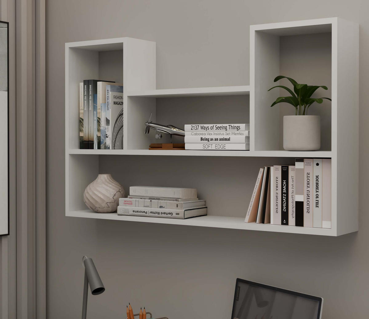 SCHWEBEREGAL Sören - Weiß, Holzwerkstoff (60/100/16cm) - kommodly