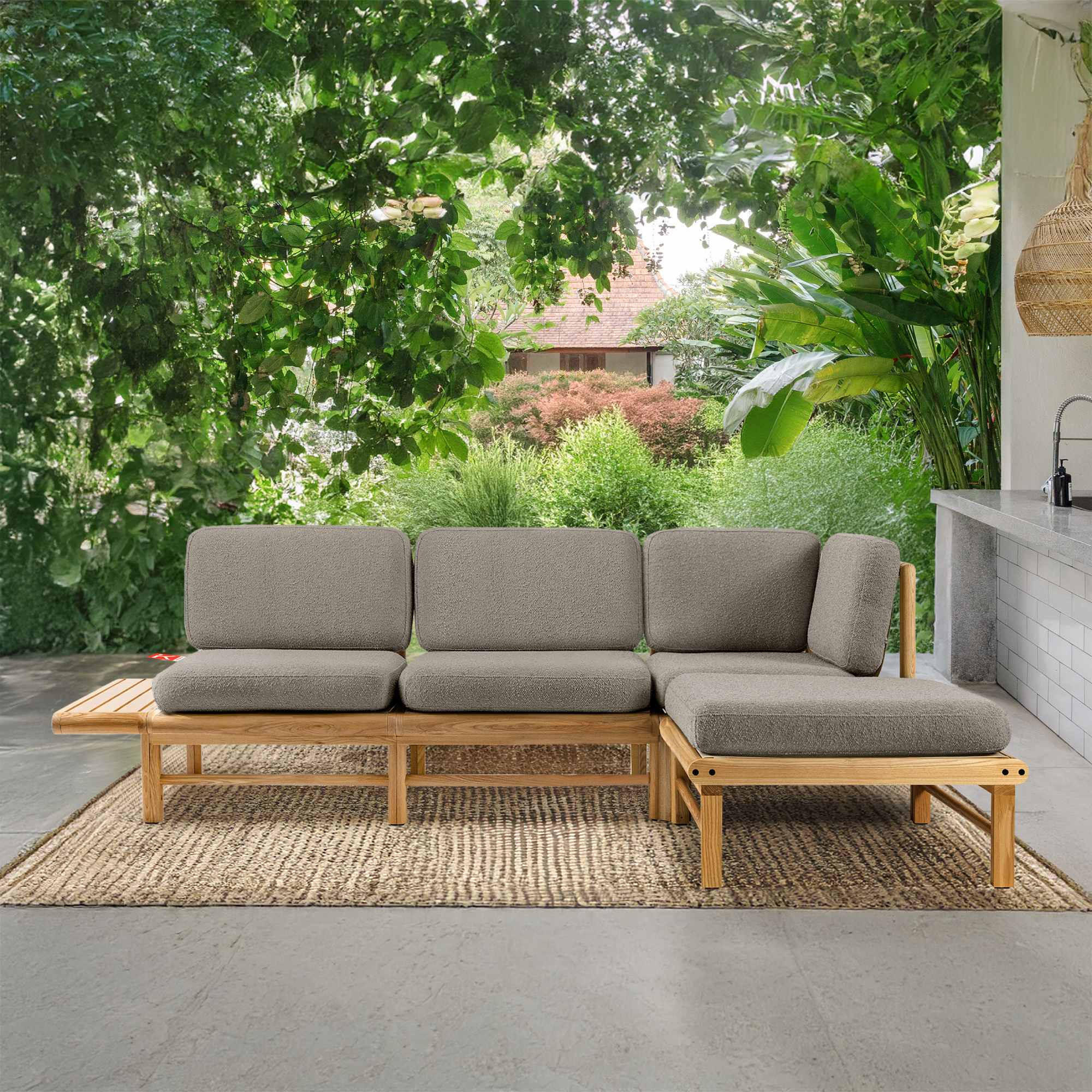 LOUNGESOFA ATREDA rechts - Grau, Holz/Textil (245/74/150cm) - KONSIMO®