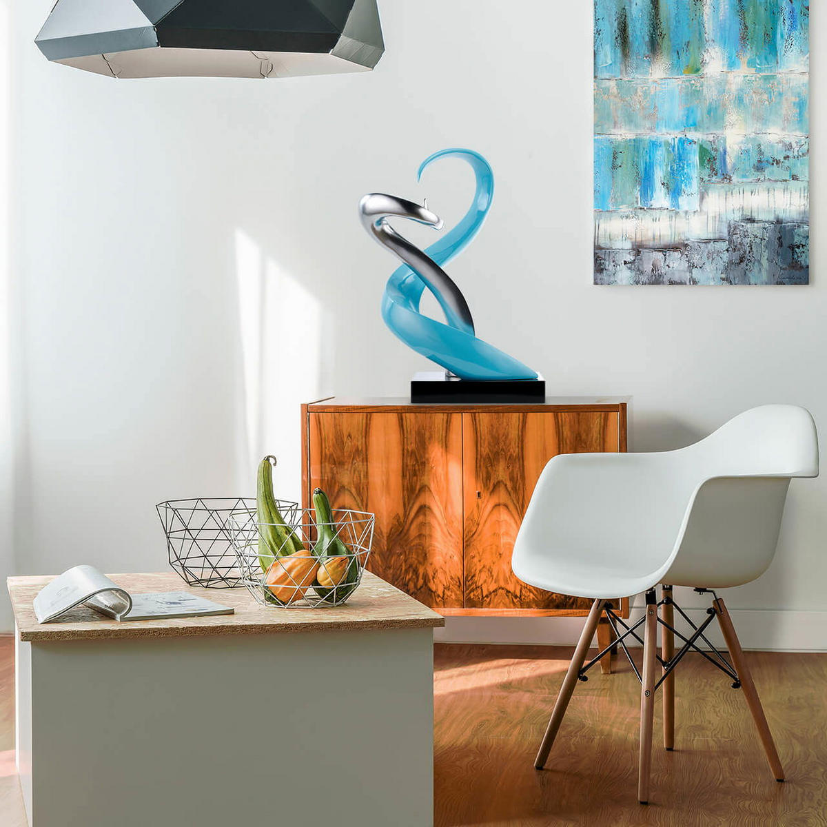 SKULPTUR Blau 45/63 cm - Blau/Silberfarben, Stein (8.75/63/28cm) - KUNSTLOFT