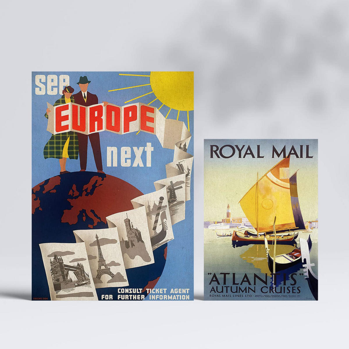 POSTER Set Mit 6 Vintage Europa Ästhetik Größe A3 & A4 Rahmenlos - Klar, Papier (29.7/1cm) - Nacnic