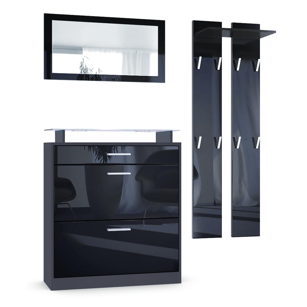 GARDEROBE Loret Front in Schwarz Hochglanz - Schwarz Hochglanz, Holzwerkstoff (180/200/23cm) - Vladon