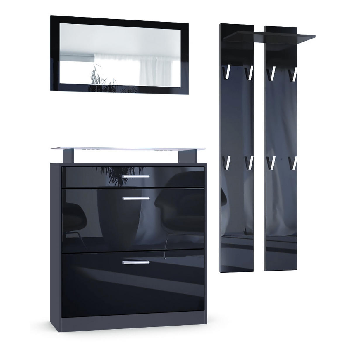 GARDEROBE Loret Front in Schwarz Hochglanz - Schwarz Hochglanz, Holzwerkstoff (180/200/23cm) - Vladon