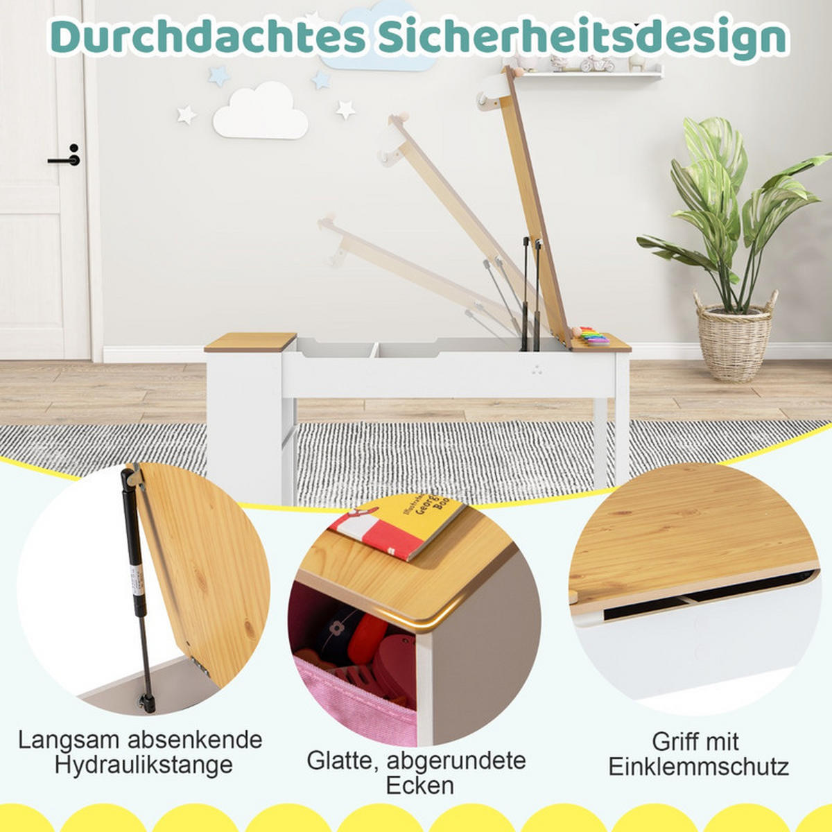 KINDERTISCH mit Stuhl natur(3-tlg) - Naturfarben, Holzwerkstoff (109/55/60cm) - COSTWAY