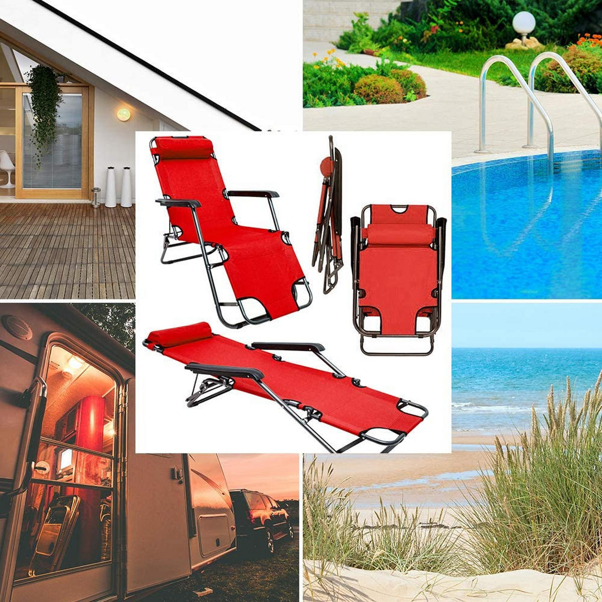 CAMPINGSTUHL, 153/70 cm, Rot - Rot, Kunststoff (60/30/153cm) - Amanka