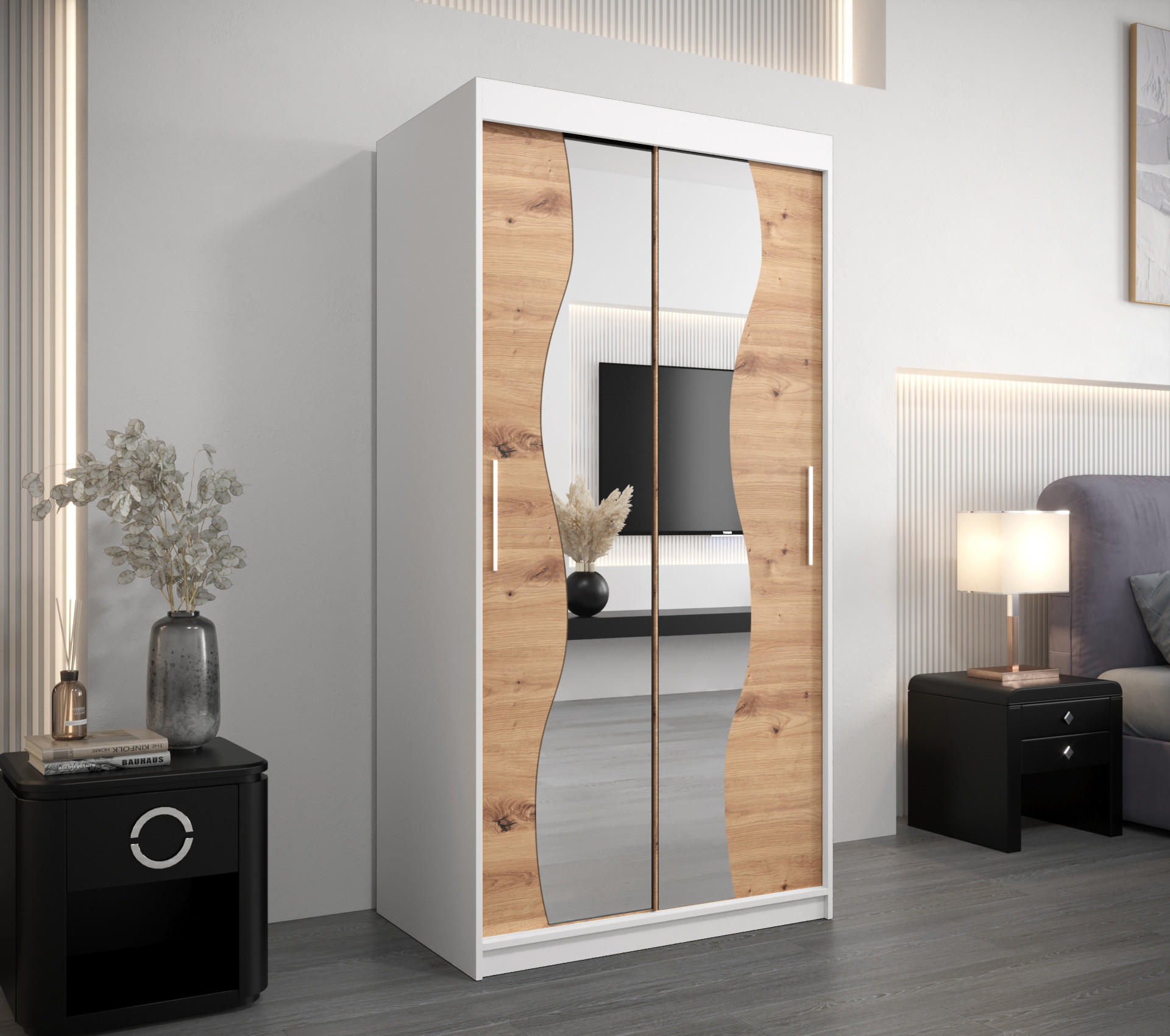 SCHWEBETÜRENSCHRANK 200/100/62 2-türig - Silberfarben/Eiche Artisan, Holz/Kunststoff (100/200/62cm) - Abiks Möbel