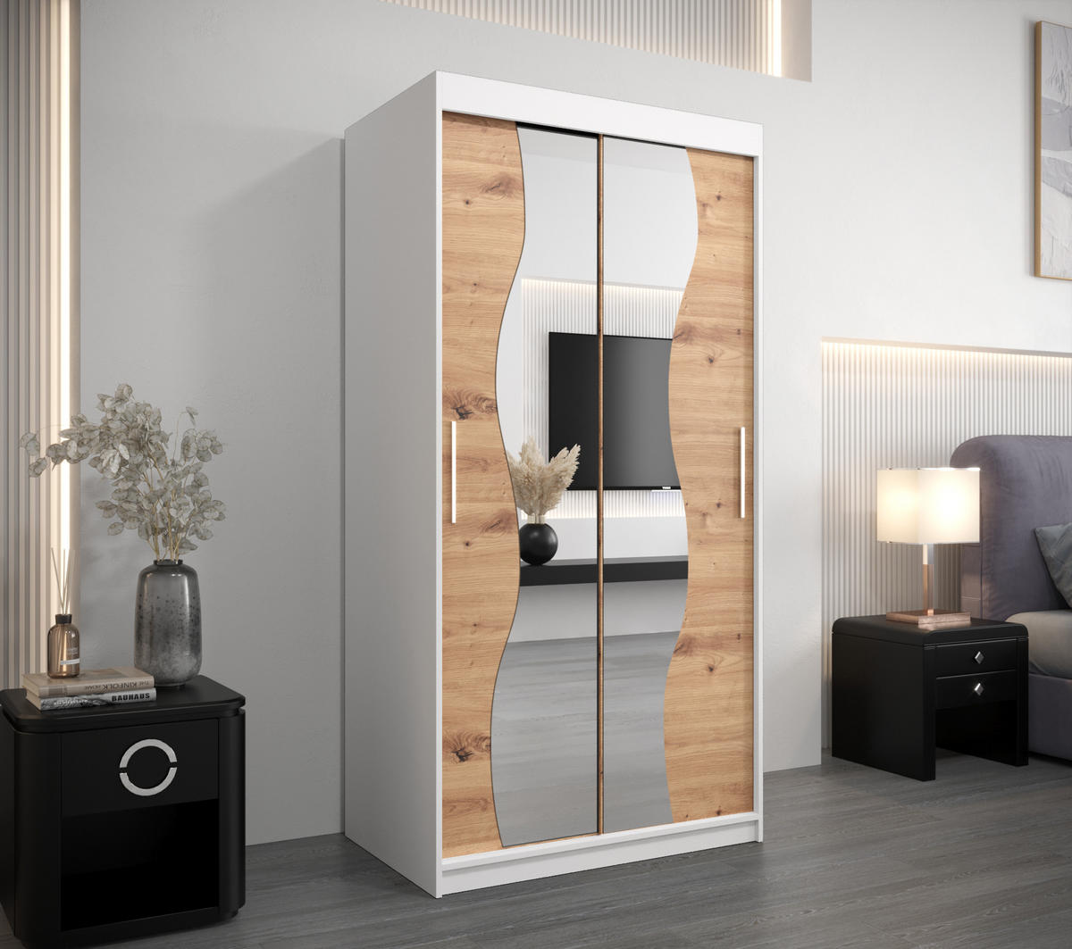 SCHWEBETÜRENSCHRANK 200/100/62 2-türig - Silberfarben/Eiche Artisan, Holz/Kunststoff (100/200/62cm) - Abiks Möbel