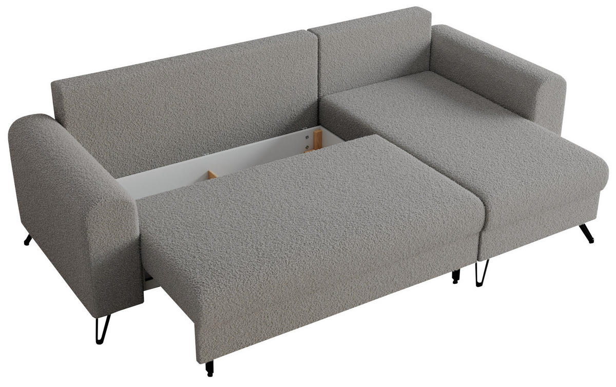 ECKSOFA Hugo Boucle Hellgrau - Hellgrau/Schwarz, Textil/Metall (242/140cm) - MKS