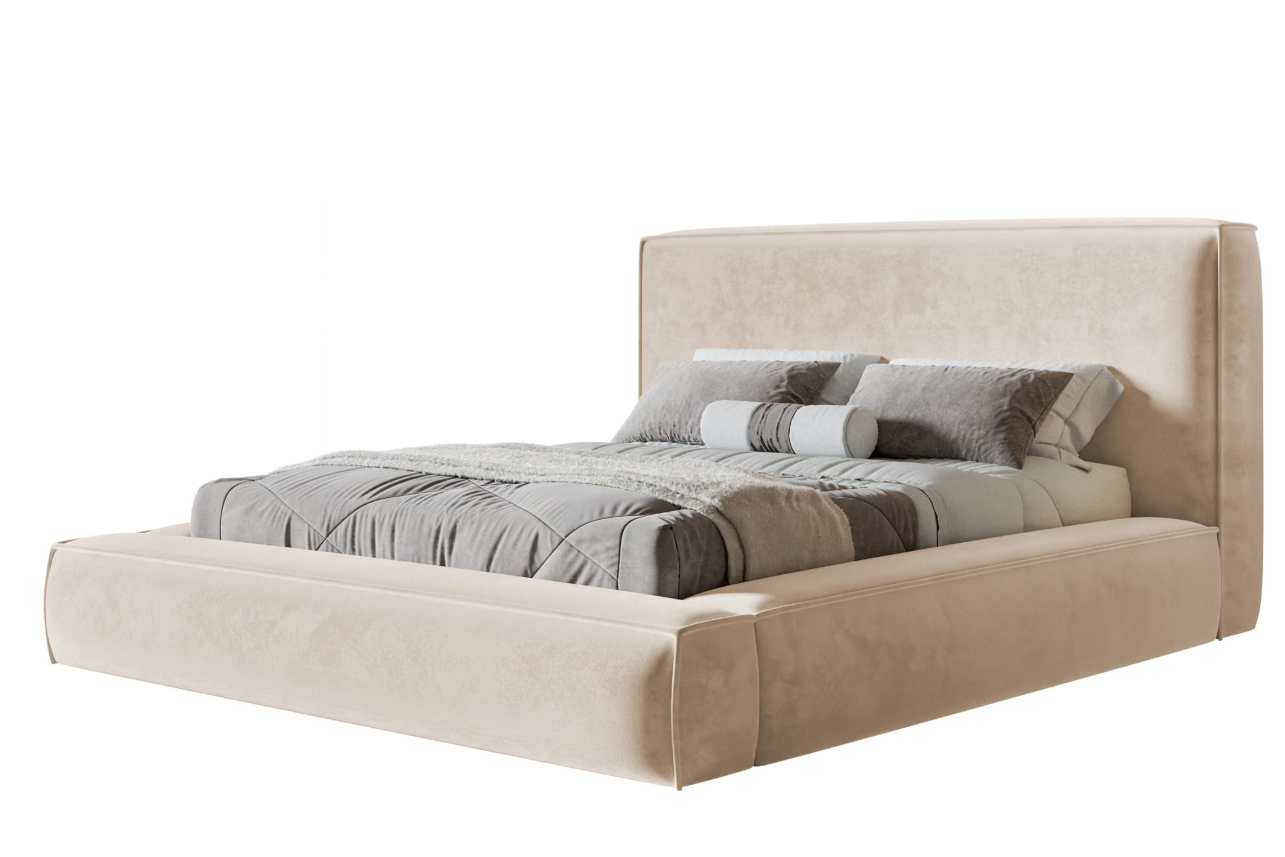 BETT 180x200 - Polsterbett mit Bettkasten und Holzrahmen - Modern Bett - Eleganter Amor-Velvet-Stoff - Kollektion Luna Maxi - Beige - Beige, Holz/Textil (180/200cm) - Alpi-Möbel