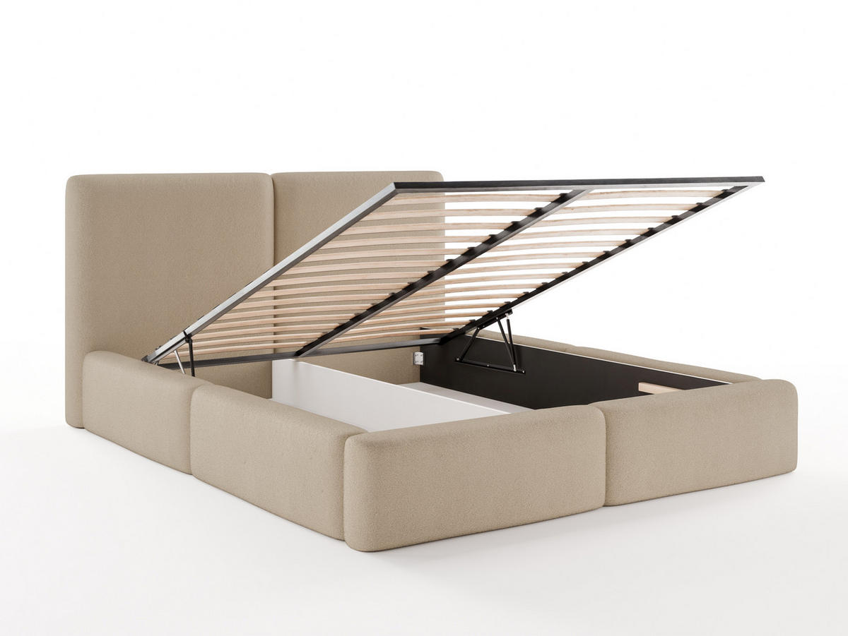 POLSTERBETT LIVIA 140x200 cm mit Bettkasten, Stauraum und Metall-Lattenrost – Bouclé Stoff Beige - Beige/Schwarz, Textil/Metall (140/200cm) - Luxkor24